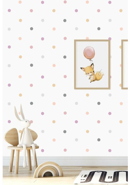 Pembe 204 Adet Candy Soft Renkli Yuvarlak Duvar Stickerı