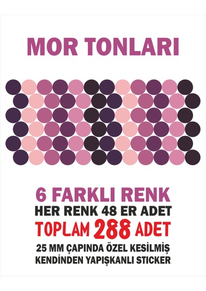 288 Adet 25MM Mor Tonları Özel Kesilmiş Sticker