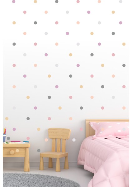 288 Adet Pembe Candy Soft Renkli Yuvarlak Duvar Stickerı
