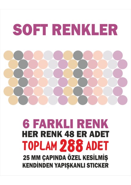 288 Adet Pembe Candy Soft Renkli Yuvarlak Duvar Stickerı