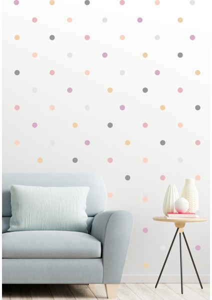 288 Adet Pembe Candy Soft Renkli Yuvarlak Duvar Stickerı
