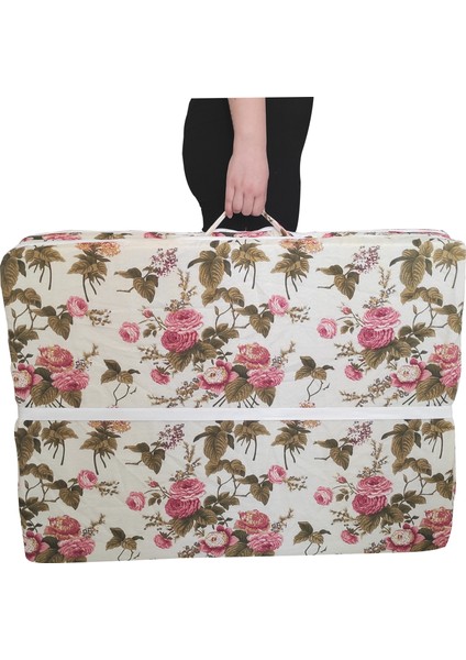 Tek Kişilik Katlanır Yer Yatağı Sünger Yatak Katlanır Yatak Ingiliz Gülü 80X180 Cm-6 cm