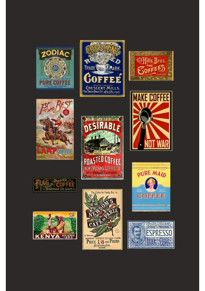 Vintage Coffee Temalı Sticker 11 Parça Waterproof Çizilmez