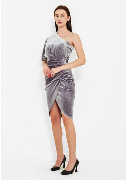 Kadın Sol Omuz Taş Detaylı Gece Elbisesi indirimleri