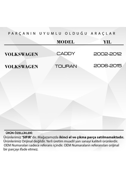 Volkswagen Caddy, Touran Için Ön Kapı Açma Teli- Sağ