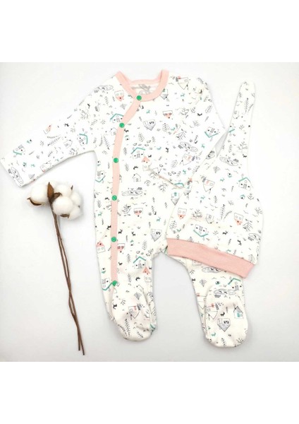 Şapkalı Patikli Yavruağzı ve Krem İkili Kız Bebek Tulumu %100 Cotton modelleri