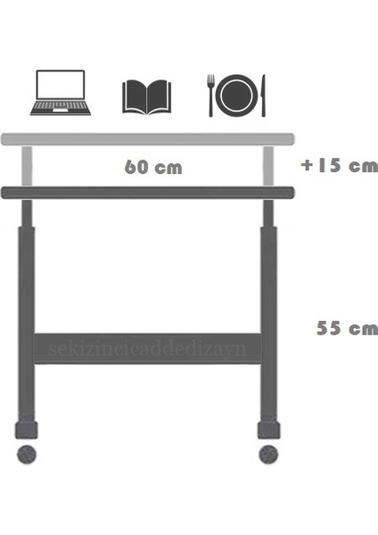 Yükseklik Ayarlı Laptop Sehpası - Antrasit (Tekerli) 60X40