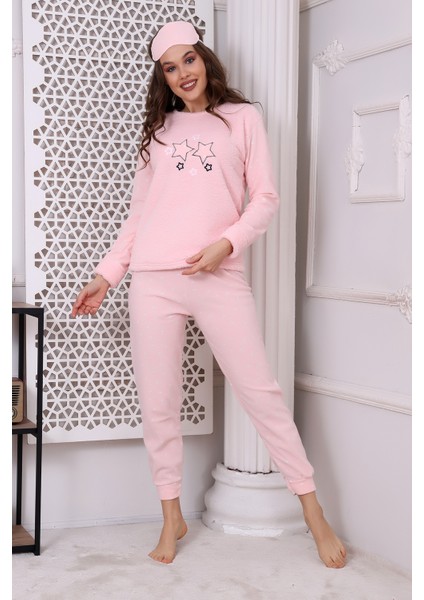 Fwn 3033 Peluş Welsoft Polar Kışlık Yumoş Yıldızlı Kadın Pijama Takımı