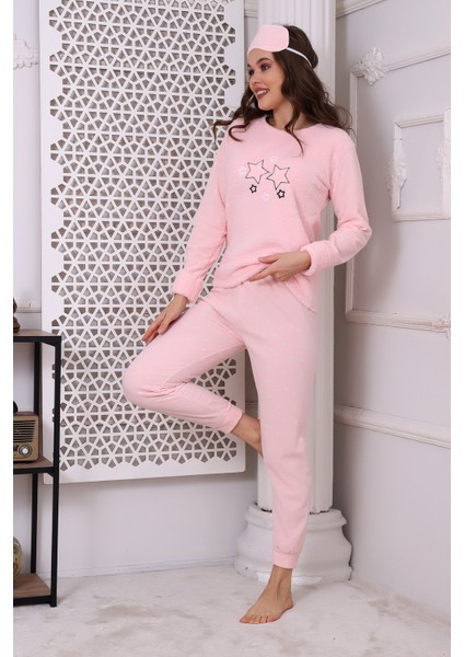 Fwn 3033 Peluş Welsoft Polar Kışlık Yumoş Yıldızlı Kadın Pijama Takımı