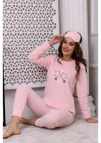 Fwn 3033 Peluş Welsoft Polar Kışlık Yumoş Yıldızlı Kadın Pijama Takımı