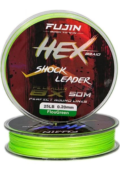 Hex Braid 8x Fluo Green Pe Ip Shock Leader 50 mt