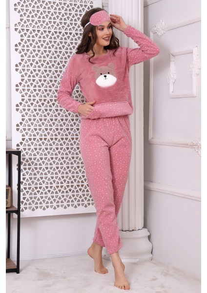 Fawn 3010 Peluş Welsoft Polar Kışlık Pandalı Cepli Kadın Pijama Takımı fırsatları