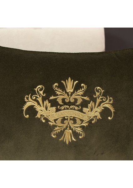 Crown Yeşil Kadife Kumaş Üzeri Gold Özel Nakış Kırlent fırsatları