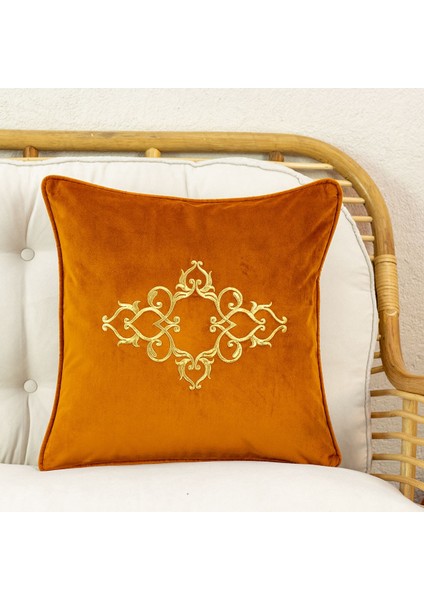Oranj Kadife Üzeri Gold Nakış Desen Kırlent Kılıfı fiyatları