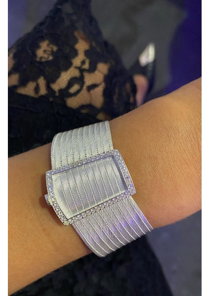 Kadın Gümüş 11 Sıra Tek Sıra Taşlı Hasır