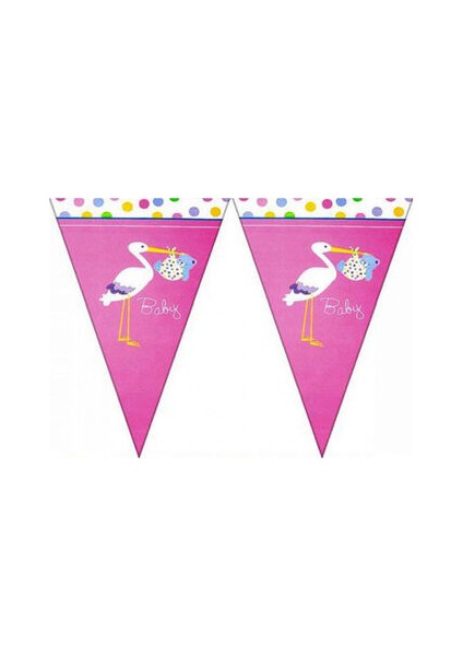 Üçgen Flama FLM015 -Baby Shower Pembe Leylek-