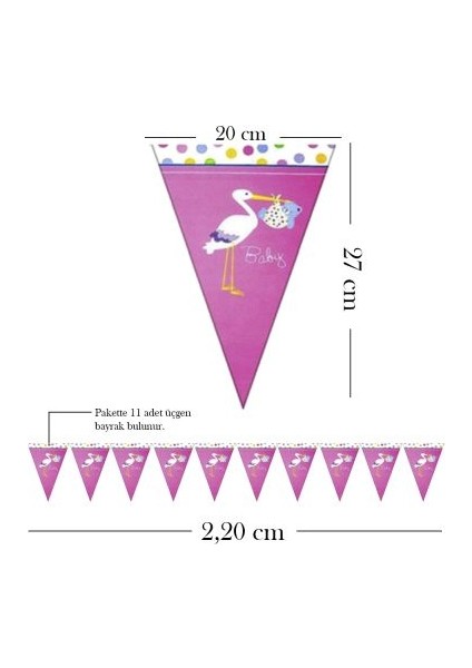Üçgen Flama FLM015 -Baby Shower Pembe Leylek- fiyatları