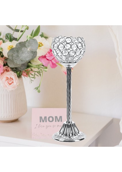 Kristal Şapka Gümüş Metal Şamdan