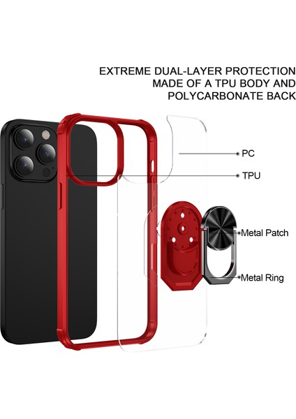 Apple Iphone 14 Pro Max Kılıf Silikon Kenarlı Yüzüklü Manyetik Mola Kapak