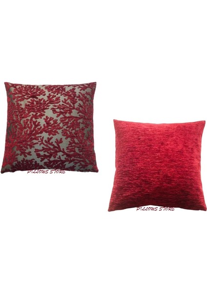 Mercan Desenli Bordo Kırlent Kılıfı Seti -2 Adet 45CM*45CM