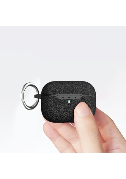 Apple Airpods Pro 2. Nesil Için Deri Desenli Askılı Silikon Kılıf