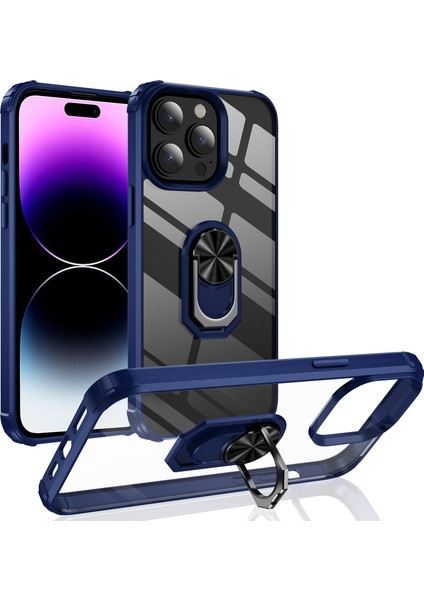 Apple Iphone 14 Pro Max Kılıf Silikon Kenarlı Yüzüklü Manyetik Mola Kapak