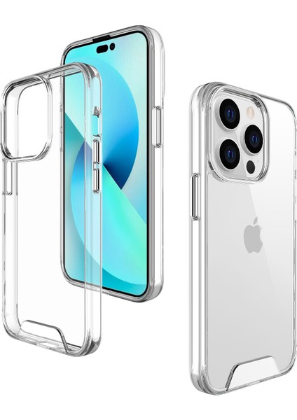 Apple Iphone 14 Pro Kılıf Ultra Korumalı Metal Tuşlu Şeffaf Gard Kapak