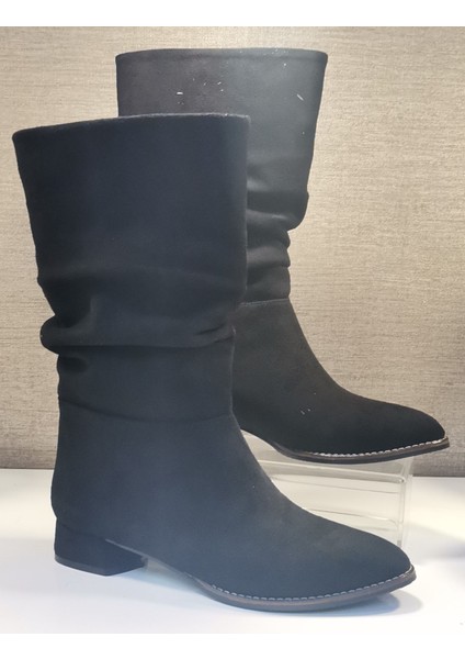 050 Bayan Kısa Çekme Çizme Nubuk Siyah