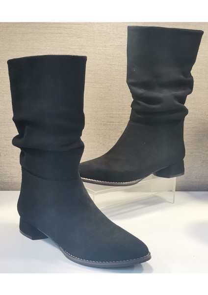 050 Bayan Kısa Çekme Çizme Nubuk Siyah modelleri