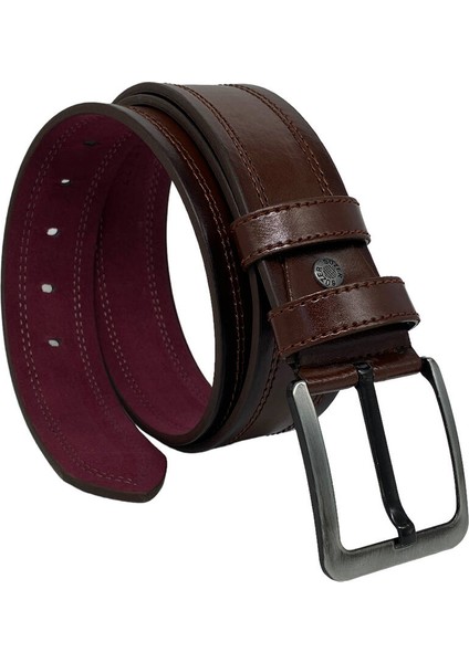 Kahverengi Suni Deri Dikişli Desensiz Düz Model 4.5 Cm.lik Spor Kot Kemer - 4513-111-22KS