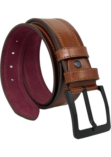 Taba Suni Deri Dikişli Desensiz Düz Model 4.5 Cm.lik Spor Kot Kemer - 4523-111-22KS