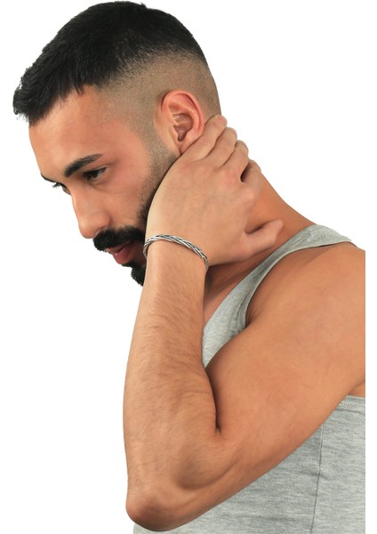 Erkek Antik Gümüş Kaplama Ayarlanabilir Açık Band Kabartma Örgü Dokulu Bileklik modelleri