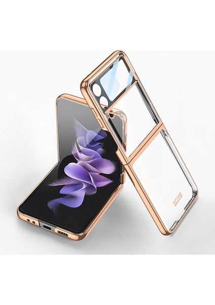 Samsung Galaxy Z Flip 4 Kılıf Renkli Kenarlı Kamera Korumalı Şeffaf Kıpta Kapak