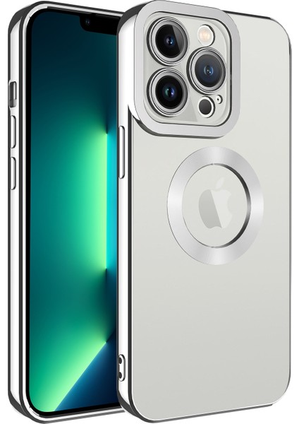 Apple iPhone 13 Pro Max Kılıf Renkli Kenarlı Parlak Logosu Açık Omega Silikon