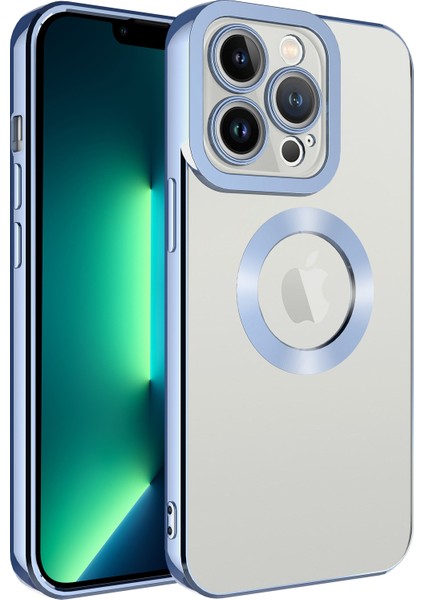 Apple iPhone 13 Pro Max Kılıf Renkli Kenarlı Parlak Logosu Açık Omega Silikon
