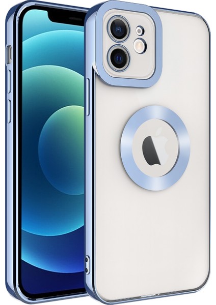 Apple iPhone 12 Kılıf Renkli Kenarlı Parlak Logosu Açık Omega Silikon