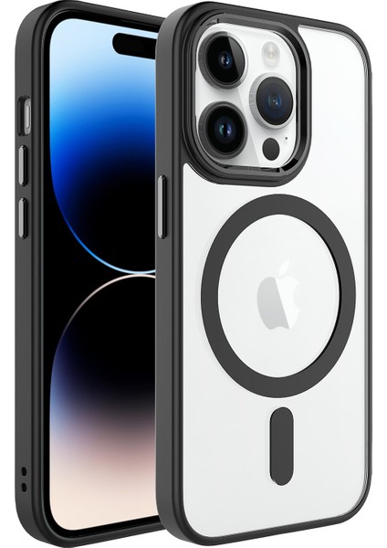 Apple iPhone 14 Pro Kılıf Silikon Kenarlı Magsafeli Kamera Korumalı Krom Kapak