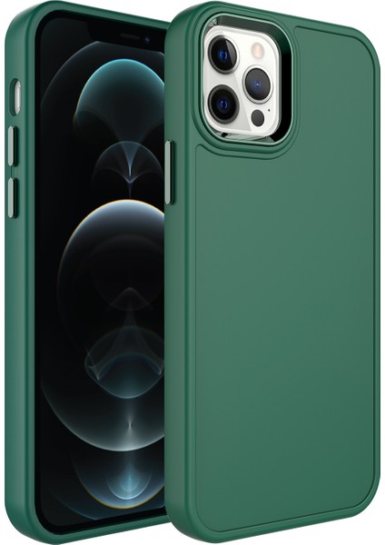 Apple iPhone 12 Pro Kılıf Metal Çerçeveli Mat Sert Botox Kapak