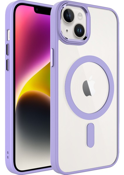 Apple iPhone 14 Kılıf Silikon Kenarlı Magsafeli Kamera Korumalı Krom Kapak