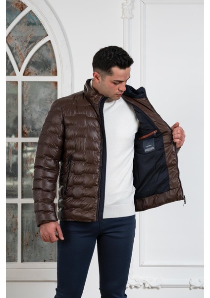 Regular Fit Dik Yaka Astarlı Kapitone Erkek Mont modelleri