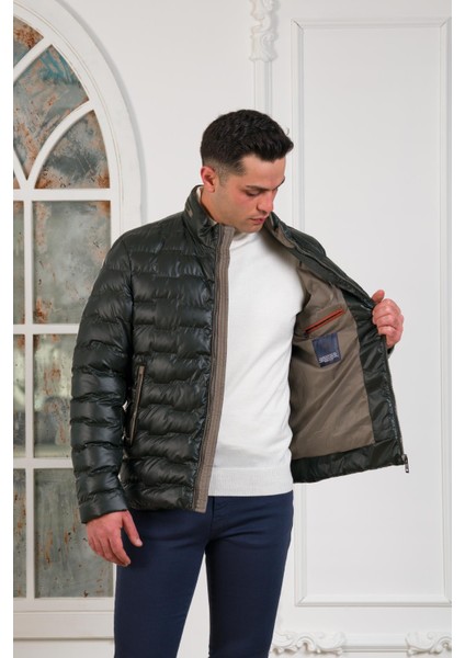 Regular Fit Dik Yaka Astarlı Kapitone Erkek Mont