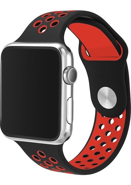 Apple Watch Ultra 49 mm Için Delikli Renkli Spor Silikon Kordon-Kayış Siyah-Kırmızı