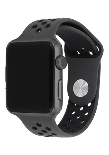 Apple Watch Ultra 49 mm Için Delikli Renkli Spor Silikon Kordon-Kayış Siyah