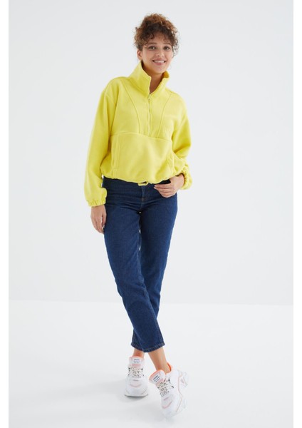 Limon Yarım Fermuar Etek Ucu Büzgülü Kadın Polar Oversize Sweatshirt - 97171 fiyatları