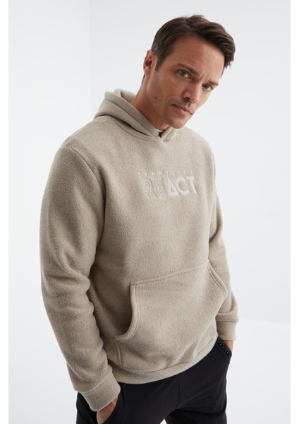 Tommy Life Koyu Bej Yazı Nakışlı Kanguru Cepli Kapüşonlu Rahat Form Erkek Polar Sweatshirt - 88164 indirimleri