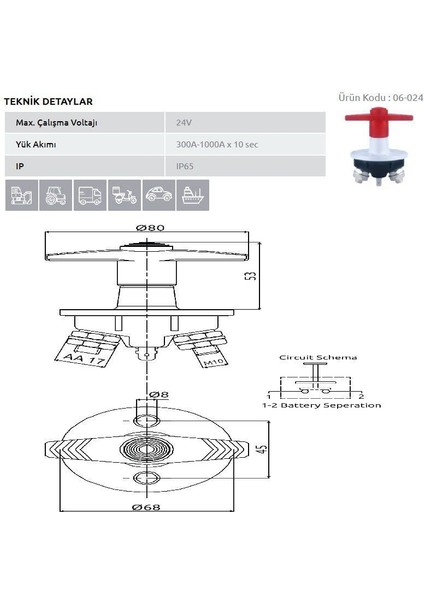 Aksa Metal Devre Kesici Çevirmeli Marin Tip Terminalli