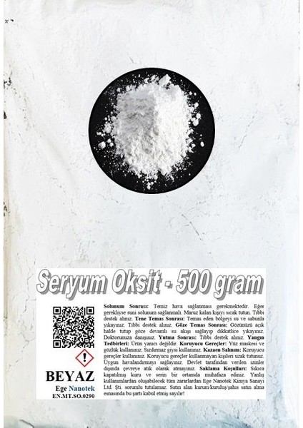 Ege Nanotek Cam Parlatma Tozu Beyaz Seryum Oksit - 500 Gram