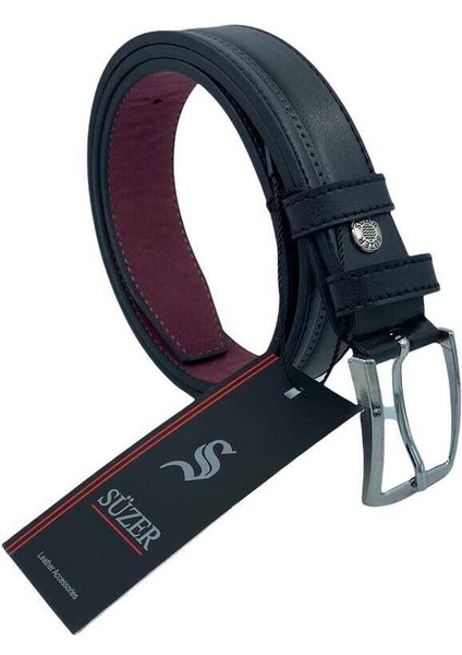 Siyah Çocuk Boy Suni Deri Desenli Model 3 Cm.lik Garson Klasik Kemer - G195-22K