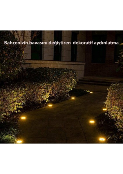 Solar Güneş Enerjili 8 Ledli Kazıklı Çim Zemin Bahçe Aydınlatma 3 W Gün Işığı Sarı LED ( 4 Lü Set )