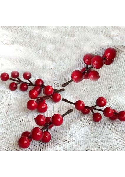 5 Adet Holly Berry Kiraz Dalı Kokina Yılbaşı Ağacı Süsü Stick 7 Li